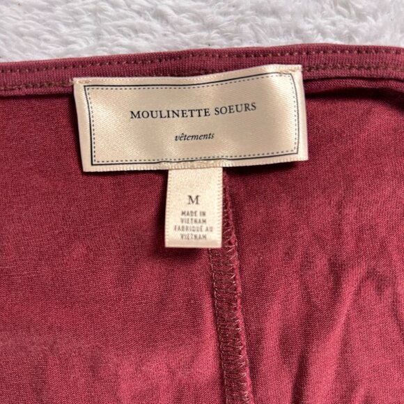 Moulinette Soeurs Womens Burgundy Ruched Midi Dress Medium Short Sleeve Stretch - Picture 3 of 10